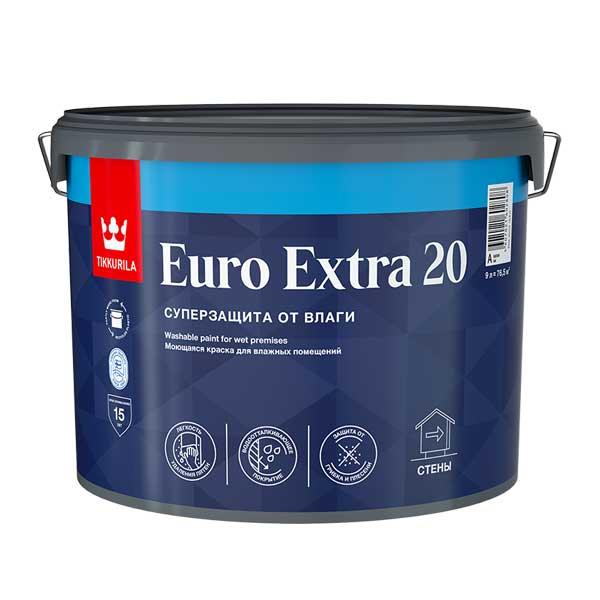 Краска в/д Tikkurila Euro Extra 20 моющаяся белая основа А 9 л