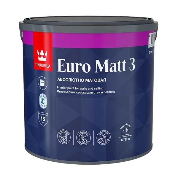 Краска ВД Tikkurila Euro Matt 3 Интерьерная база А 2,7л
